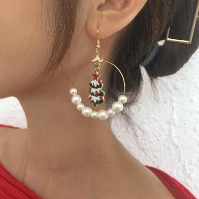 China Imitation Pearl Ring Earrings Hyperbole Exaggerated Christmas Round Christmas Series Elks Back Fashion Earrings for sale