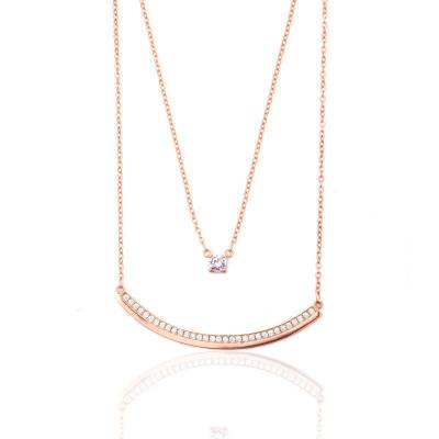 China Only double layer FASHIONABLE Diamond Smile Necklace For Women simple Crystal Clavicle Chain Wholesale for sale