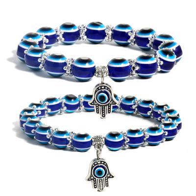 China FASHIONABLE Palm Pendant Evil Eye Bracelet Evil Eye Beaded Couple Bracelet For Men And Women for sale