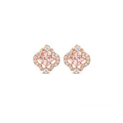 China Designer TRENDY Earrings Popular Brands Lucky Four-Leaf Clover Pink Diamond Stud Earrings For Women Crystal Flower Earrings for sale