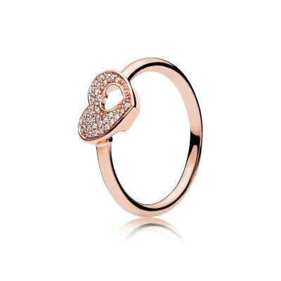 China Trendy Fashion S925 Sterling Silver Rose Gold Heart Diamond Romantic Ring For Couple for sale