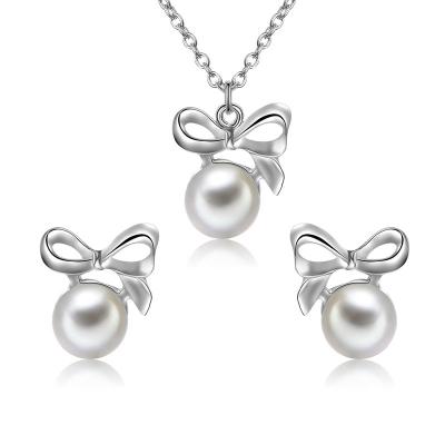 China 2021 New First Choice Pearl Jewelry Style Alloy Fashionable Bridal Ear Stud Necklace Bridal Jewelry Set For Women for sale