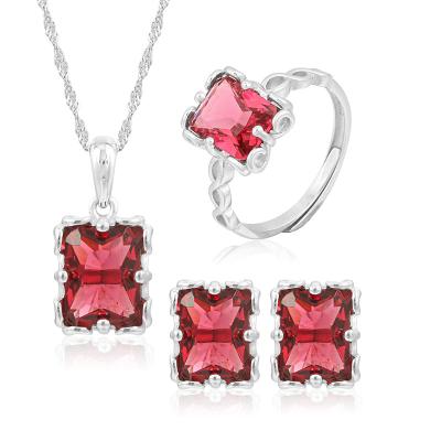 China Trendy Women's Necklace S925 Colorful Silver Fashion Colorful Gem Fine Jewelry Set S925 Single Stud Earrings Ring In Stock Wholesale for sale