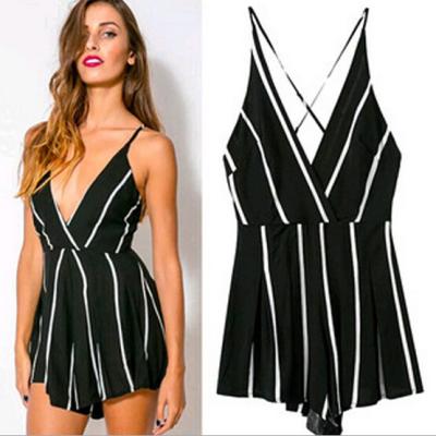 China Women's Black Playsuit Romper Dress Jumpsuit White Stripe Women's Dresses for sale