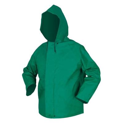 China Breathable Green PVC Polyester Water Proof Chemical Oil Resistant Long Raincoat One Piece Prices for sale