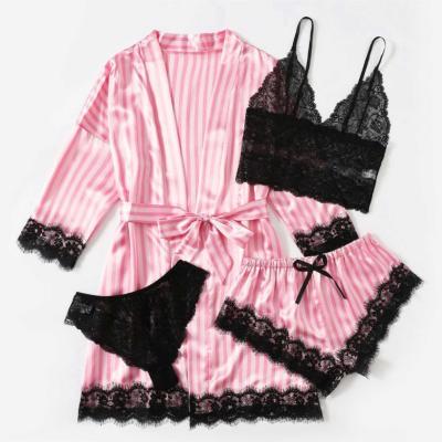 China Spandex sexy lingerie / ladies nylon popular sexy lace, bathrobe pajamas set three pieces can be customized plus size whole for sale