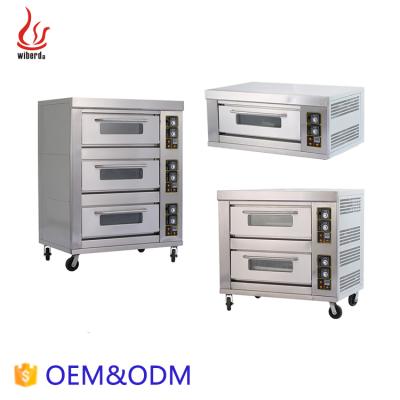 China Junjian 3 Deck Commercial Bread/Cake/Pizza Home Bread Bakery Equipment Triple-Layer Six-Tray Gas Pizza Oven for sale