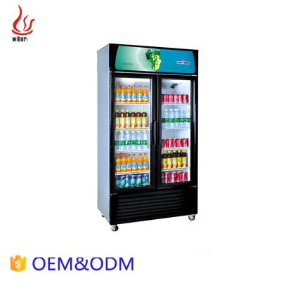 China Vertical Double doorBeverage Cooler , Refrigerated Display Fridge 1220*676*2145mm for sale