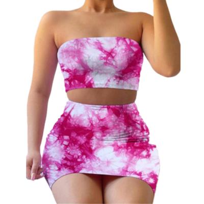 China Plus 5XL Size Breathable Bandage Less Bandage Summer Street Wear Tie Dye Shorts Skirts Two Piece Female Suit 2 Piece Set Women Skirt Set for sale