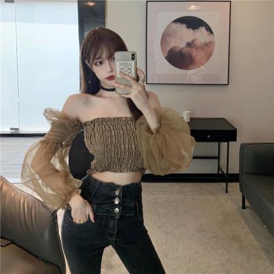 China Washable Bubble Short Square Top Long Neck French Chiffon Tops Retro for sale