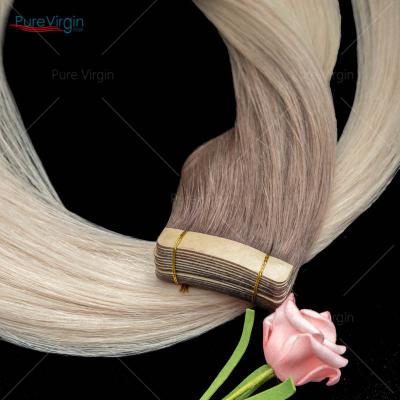 China Luxury European Wave PureVirgin T#T8.1-60A Silky Straight Cuticle Aligned Remy Human Hair Double Drawn Tape In Hair Extension For Big Actions for sale