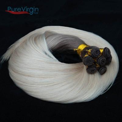 China PureVirgin Silky Straight Virgin Factory H#T8.1-60A European Wave PureVirgin Hair Extension Handtied Hand Tied Hair Extension Full And Soft Double Weft for sale