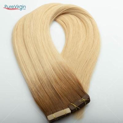 China Factory Wholesale T#T6-60 High Quality Double Cuticle Virgin Hair Silky Straight Double Cut PureVirgin Wave Tape In Hair Extension For Sale for sale