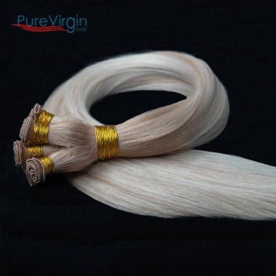 China PureVirgin Plant H#B18-60A Silky Straight Cuticle European Intact Double Wave Human Hair Extension Hand Drawn Hiar Tied Weft Hair Remy Hand Tied Hair for sale