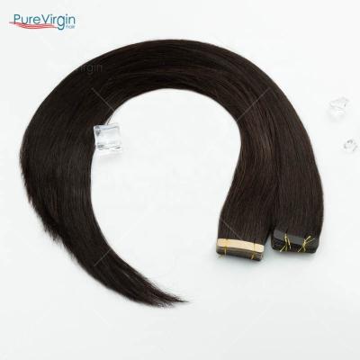 China PureVirgin Factory T#01B Big Stock 100% European Silky Straight Good Quality Double Wave Hair Pulled Tape In Hair Extensions For Sale for sale