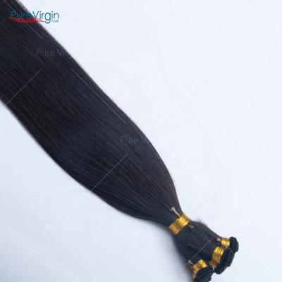 China Wholesale Stock Good Quality Hair Silky Straight 100 Virgin Human Remy Double Drawn Big Wave PureVirgin H#01b Hand Drawn Tied Hair Weft Extension for sale