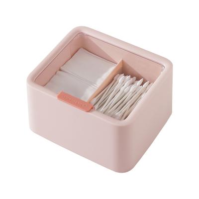 China Sustainable Separate 2 Grid Cotton Swab Dispenser Hinged Cover Cotton Ball Cotton Pad Bathroom Canisters for sale