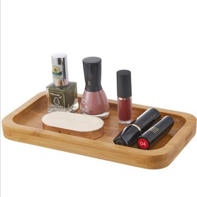 China Viable Bamboo Rectangular Cotton Pads Bathroom Dresser Table Top Furniture Decoration Cosmetics Perfume Storage Tray for sale