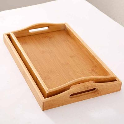 China Morden Home Use Rectangular Made Of Durable Natural BambooTea Breakfast Dish Solid Wood Storage Serving Tray for sale