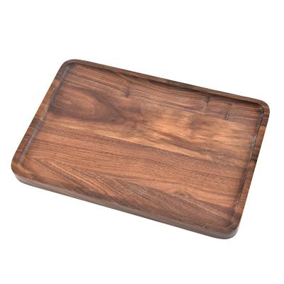 China Black Walnut Square Tray Meal Fruit Dish Afternoon Tea Cake Sustainable Wooden Snack Customized Pizza Serving Board for sale