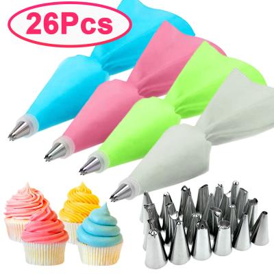 China Amazon Viable Hot Sale 8 26Pcs Set Silicone Pastry Bag Kitchen Cake Icing Piping For Cake Decorating for sale