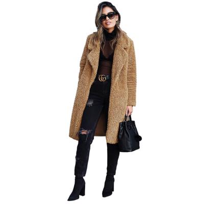 China Breathable Fuzzy Fleece Lapel Open Front Long Winter Plus Size Women's Jackets And Coats 2021 for sale