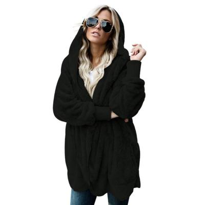 China Anti-Wrinkle Long Sleeve Solid Fuzzy Fleece Open Front Hooded Winter Plus Size Women's Jackets And Coats 2021 for sale