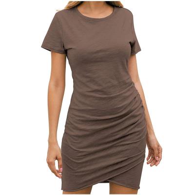 China Breathable Crewneck Short Sleeve Ruched Bodycon Girl's Stylish Casual Wear Short Stretchy Mini T-shirt for sale