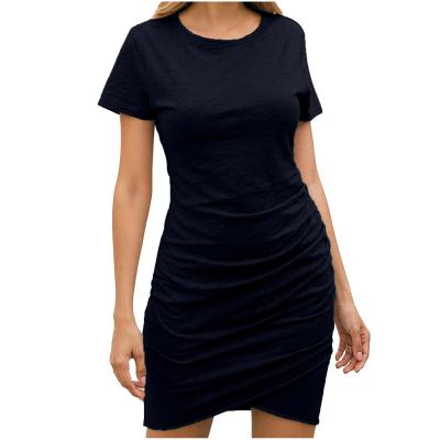 China Women Breathable Crew Neck Summer Short Sleeve Ruched Bodycon Ladies Stretch Casual Outfits 2021 for sale