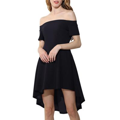 China Anti-Wrinkle Fashion Women Off The Shoulder Short Sleeve High Low Cocktail Skater Dress New Arrivals 2021 for sale