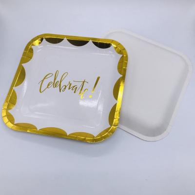 China Disposable 6Inch Disposable Laundered Strong Kraft Paper Square Dish For Party Supply for sale