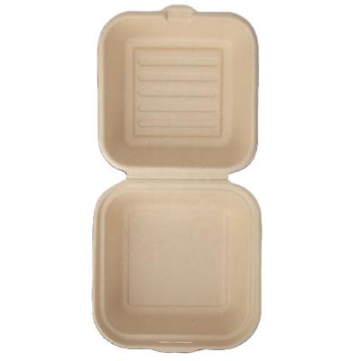 China Food Eco Food Packaging 6 Inch Biodegradable Clamshell Take Away Paper Boxes Compostable Disposable Sugarcane Bagasse Hamburger Box for sale