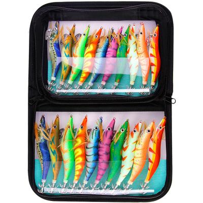 China Plactic 10 Pieces Shrimp Set Luminous Wooden Box With Lead Tied Umbrella Hairy Hook Plant Fake Squid Lures Wholesale Fishing Kit for sale