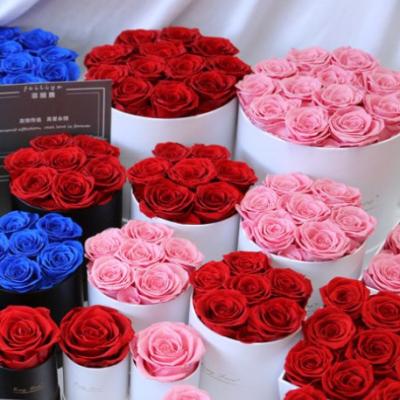 China Real Touch Natural Wholesale Luxury Eternal Square Jewelry Round Touch Acrylic Boxes Flower Roses Preserved Gift Rose Box for sale