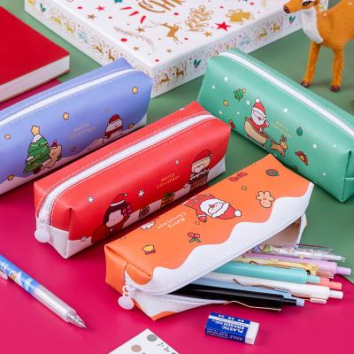 China 2022 New PU Leather Christmas Gift Kids Xmas Gift Pen Pouch Bag School Stationery Zipper Pencil Bag for sale