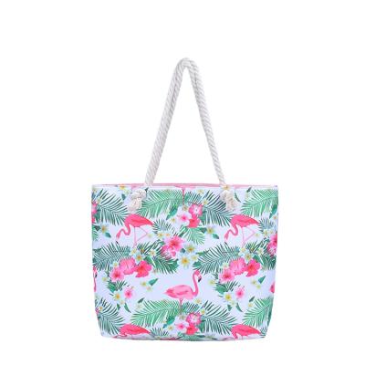 China Fashion Customized Printing Poly Cotton Women's Tote Handbag Vacation Ladies Beach Bag With Printing for sale