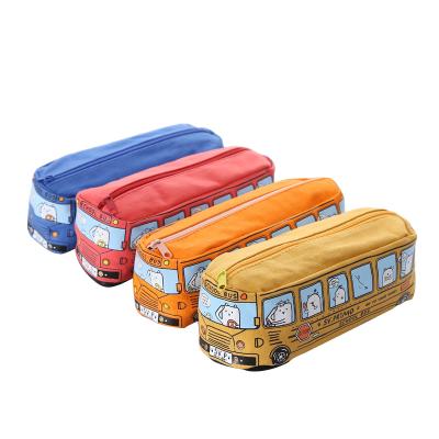 China Creative Eco-friendly Cartoon Bus Series Pencil Case Large Capacity Bus Zipper Canvas Pencil Case Large For School Student for sale