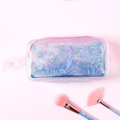 China Creative Liquid Glitter Sequin Zipper Closure Cute Quicksand Bear Mermaid Avocado Pencil Case For School Girls Clear Pencil Case Stationery Bag for sale