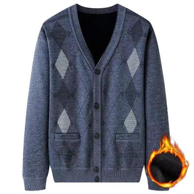 China Newest Anti-wrinkle fashion V-neck cotton lozenge grid men's cardigan V-neck sweater winter for sale