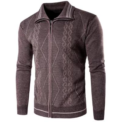 China Anti-wrinkle mens sweater inexpensive full zipper knitwear customize twist pattern cardigan for sale