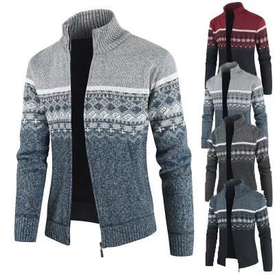 China Autumn winter fashion anti-pilling arrive long sleeves stripe zipper cardigan hoodie keep warm man sweater for sale