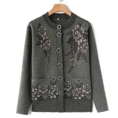 China Autumn Anti-shrink Warm Winter Clothing Long Sleeves Old Lady Casual Cardigan Knit Women Sweater for sale