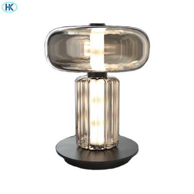 China Modern Creative Warm Gray Smoke Gray Amber Glass Bedroom Room Bedroom Room Lamp Touch Stepless Dimming Table Lamp for sale