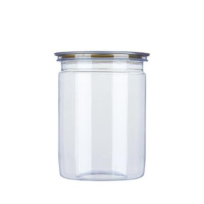 China Round Transparent PET Tin Can PET Eco-Friendly Easy Open Plastic Cap Jar For Keeping Foods Fresh And Storage Multiple Snacks for sale