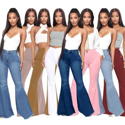 China Anti-wrinkle women bell-based pants, high waist wide leg pants women, ladies stretch jeans for sale