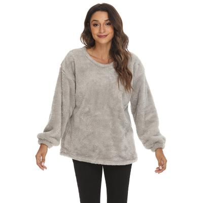 China 2022 Winter Round Collar QUICK DRY Round House Use Gray Plush Shirt Long Sleeve T-shirt Women's Hoodies for sale