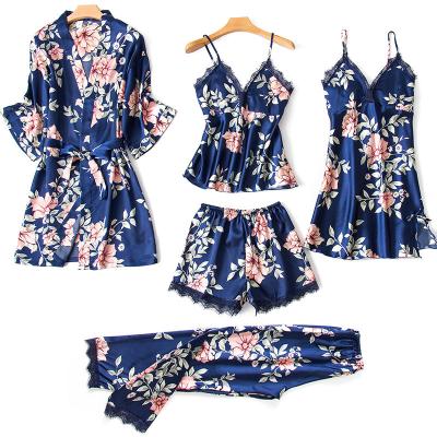 China Summer sexy QUICK DRY five piece pajamas set lace ice cream parlor wear suit comfortable QUICK DRY sleepwear for sale