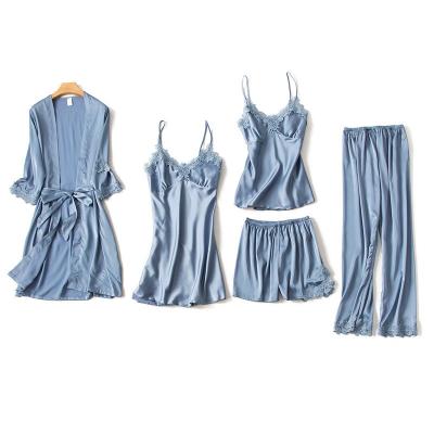 China QUICK DRY Nightgown Ice Silk Adult Sexy Thin Nightgown Summer Women's Nightgown QUICK DRY Long Five-Piece Set for sale