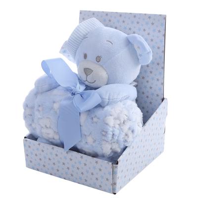 China Non-Toxic Non-Toxic Fleece Envelope Soft Blanket With Bear Gift Box Baby Gift Set Newborn Baby Toy Blanket for sale