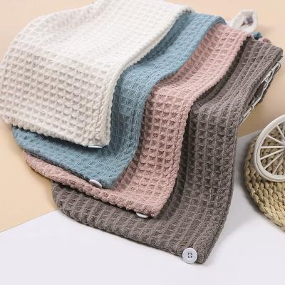 China Super Sustainable Waffle Absorb Water Microfiber Dry Hair Cap Wrap Towel Quick Dry Hair Cap Microfiber Shower Cap for sale